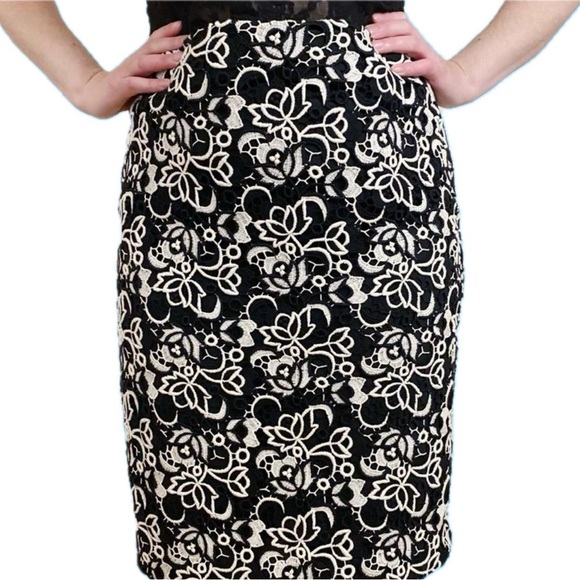 NWT Talbots Black & White Lace Embroidered Overlay Skirt - Picture 2 of 5